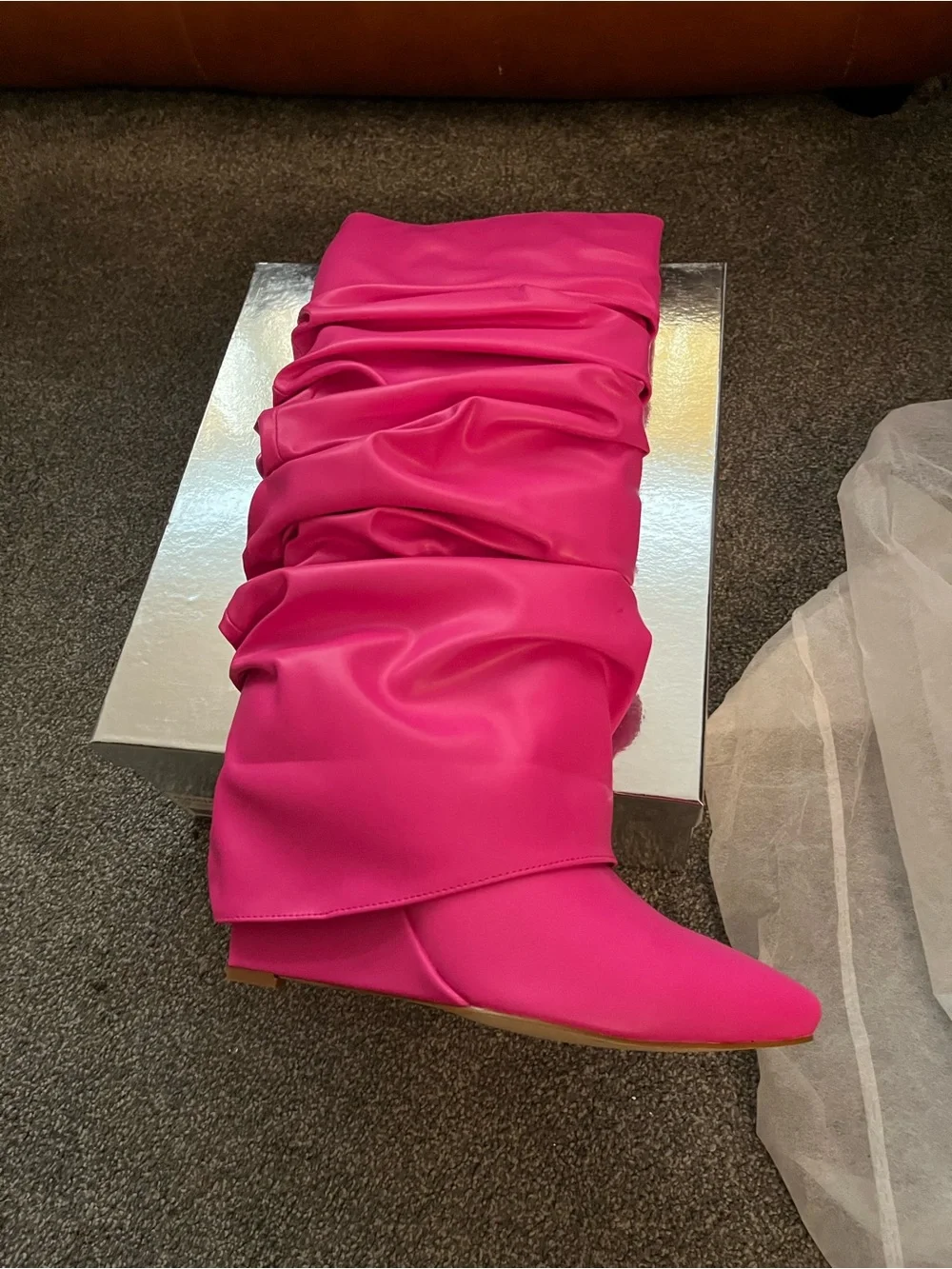 Over-the-Knee Slouch Boots in Hot Pink